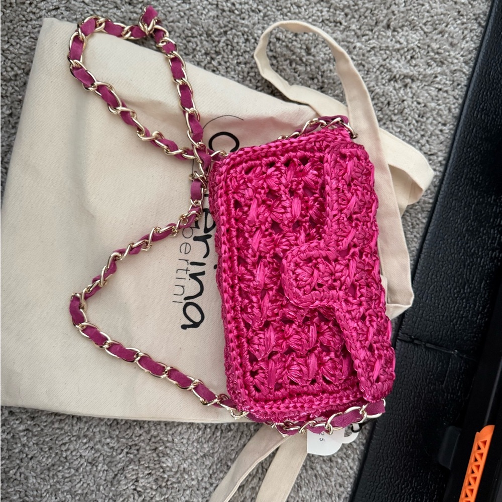Pink Crossbody Bag with Metallic Chain Strap